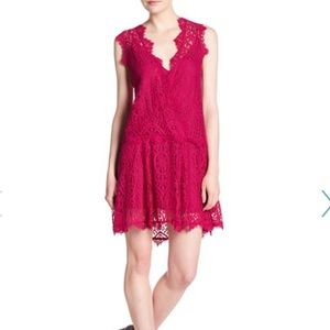 NWT FREE PEOPLE HEART IN TWO MINI‎ LACE DRESS, PINK Romantic Feminine Boho